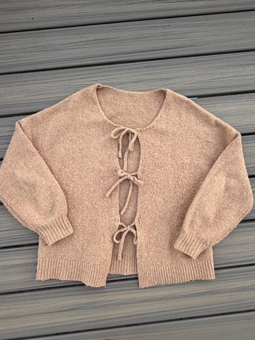 Women’s Knit Tie-Front Sweater in Light Brown